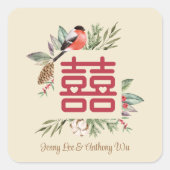 Modern Double Happiness Chinese Wedding Vierkante Sticker (Voorkant)