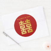 Modern Double Happiness Wedding Gold Ronde Sticker (Envelop)