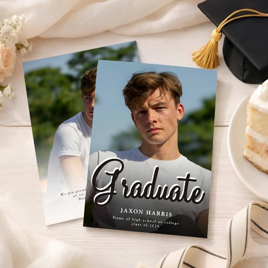 Modern Double Sided Photo Graduation Announcement Aankondiging