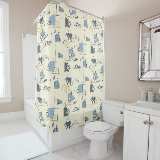 Modern douchegordijn met beige achtergrond (In situ)