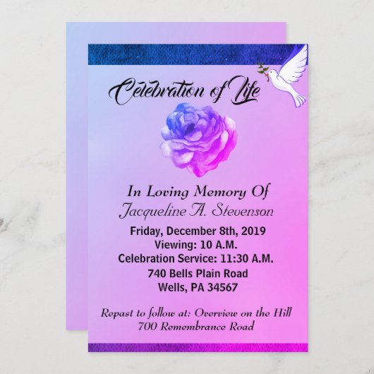 Modern Dove Christelijke Memorial Service Invitati (Voorkant / Achterkant)