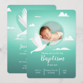 Modern Dove Teal Blue Baptism Invitation for Boy Kaart (Voorkant / Achterkant)