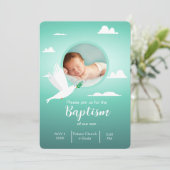 Modern Dove Teal Blue Baptism Invitation for Boy Kaart (Staand voorkant)