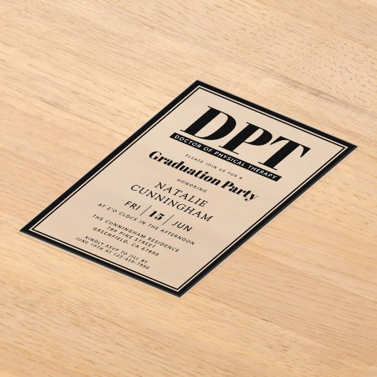Modern DPT Doctor of Physical Therapy Afstuderen Acryl Uitnodigingen (Laagn)