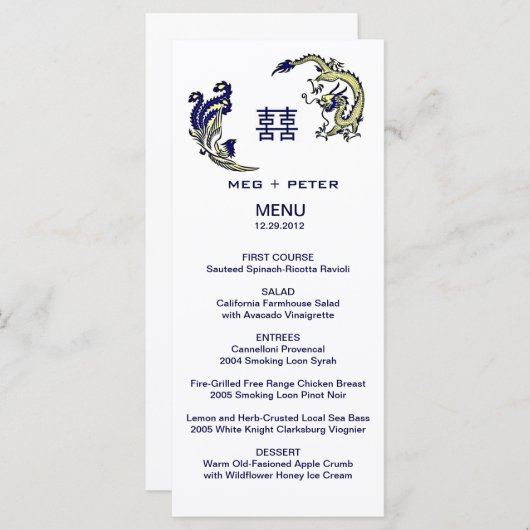 Modern Dragon-Phoenix Chinees huwelijksmenu Menu (Voorkant / Achterkant)