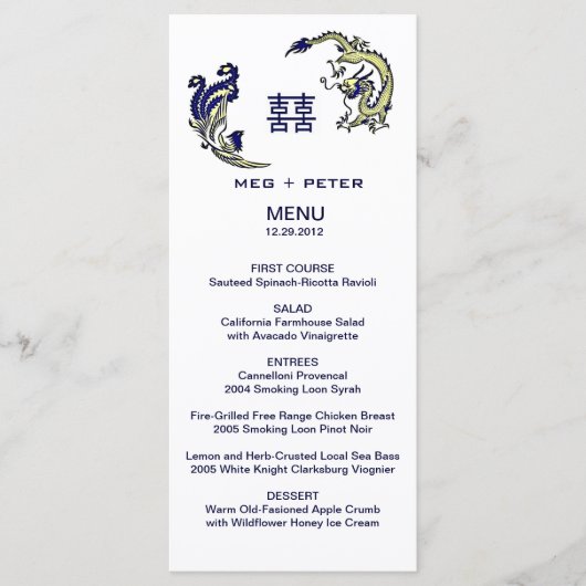 Modern Dragon-Phoenix Chinees huwelijksmenu Menu (Voorkant)
