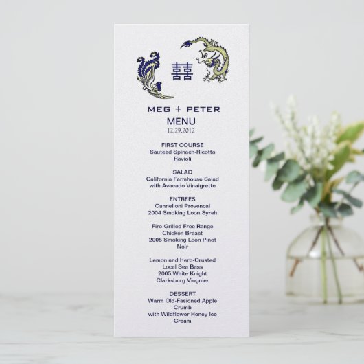 Modern Dragon-Phoenix Chinees Wedding Menu (Staand voorkant)