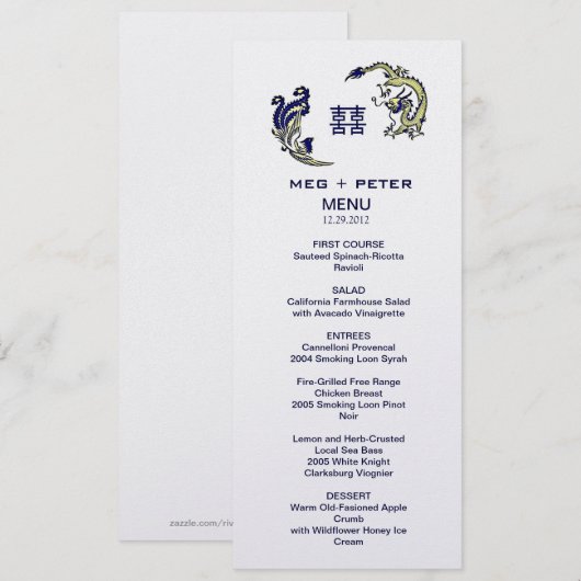 Modern Dragon-Phoenix Chinees Wedding Menu (Voorkant / Achterkant)