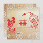 Modern Dragon-Phoenix Chinese Wedding Gold Red Kaart (Voorkant / Achterkant)