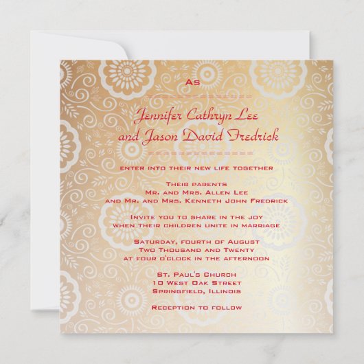 Modern Dragon-Phoenix Chinese Wedding Gold Red Kaart (Achterkant)