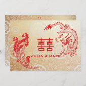Modern Dragon-Phoenix Chinese Wedding Gold Red Kaart (Voorkant / Achterkant)