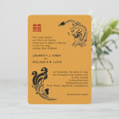 Modern Dragon-Phoenix Chinese Wedding Invitation Kaart (Staand voorkant)