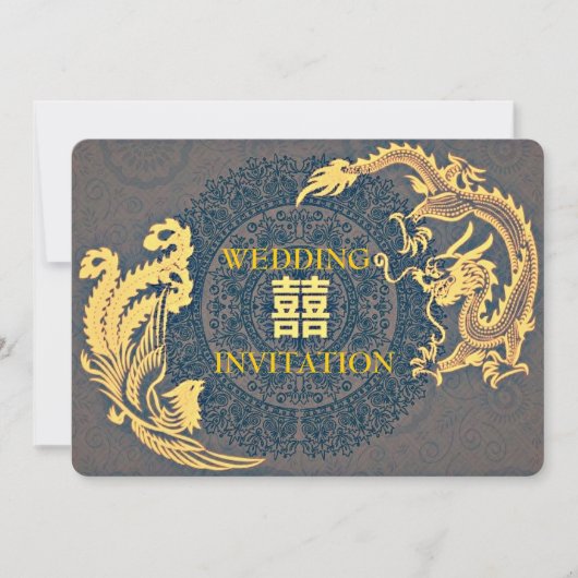 Modern Dragon-Phoenix Chinese Wedding Invitation Kaart (Voorkant)