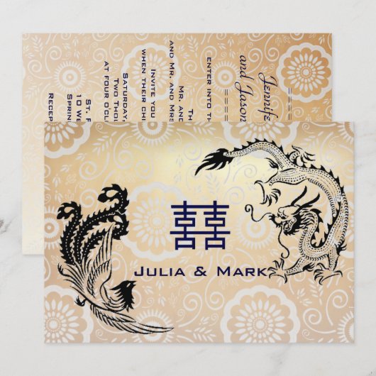 Modern Dragon-Phoenix Chinese Wedding Invitation Kaart (Voorkant / Achterkant)