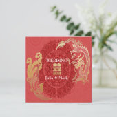Modern Dragon-Phoenix Chinese Wedding Invite Red Kaart (Staand voorkant)