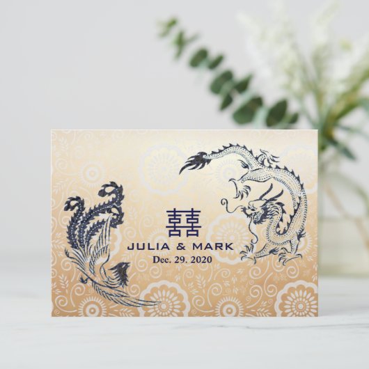 Modern Dragon-Phoenix Chinese Wedding RSVP (Staand voorkant)