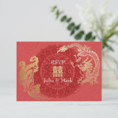 Modern Dragon-Phoenix Chinese Wedding RSVP Red (Staand voorkant)