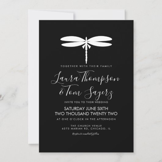Modern Dragonfly Wedding Logo Black White Kaart (Voorkant)
