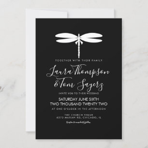 Modern Dragonfly Wedding Logo Black White Kaart