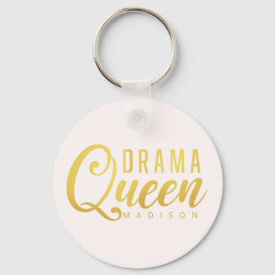 Modern Drama Queen Naam Roze Tekst Button Sleutelhanger