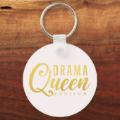 Modern Drama Queen Naam Roze Tekst Button Sleutelhanger (Voorkant)
