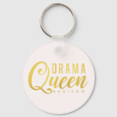 Modern Drama Queen Naam Roze Tekst Button Sleutelhanger (Achterkant)