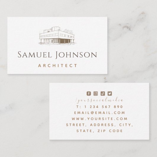 Modern Drawn Brown Building Architecture Architect Visitekaartje (Voorkant / Achterkant)