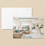 Modern Dream Home Real Estate Marketing Realtor Briefkaart<br><div class="desc">Op zoek naar die droom thuis? We kunnen helpen. Deze schone,  moderne huisinterieurs kunnen echt een vastgoedklant binnen trekken wanneer ze op zoek zijn naar een makelaar. Voeg de gegevens van je onroerend goed bureau toe aan de achterkant van deze marketingmails. Word de meest succesvolle makelaar van je stad!</div>