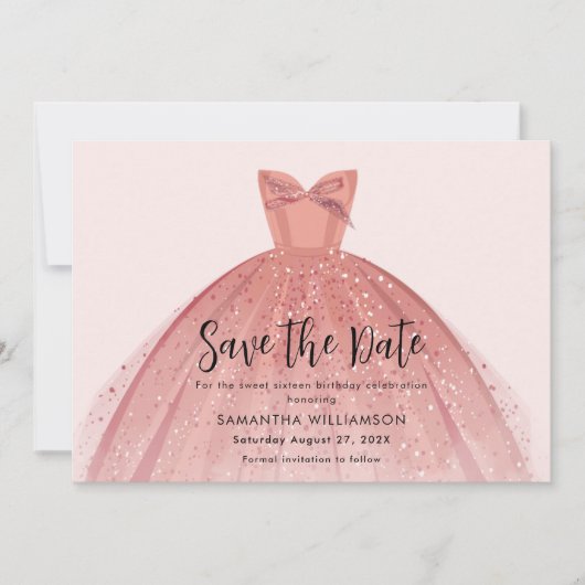Modern Dress Sweet 16 Script Verjaardag Save The Date (Voorkant)