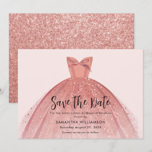 Modern Dress Sweet 16 Script Verjaardag Save The Date