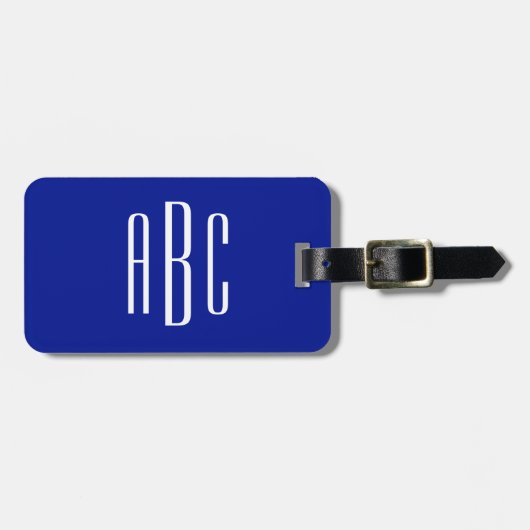 Modern drie letter monogram koninklijk blauw bagagelabel (Voorkant horizontaal)
