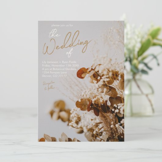 Modern Dried Floral Boho Rustic Wedding Uitnodigin Kaart (Staand voorkant)