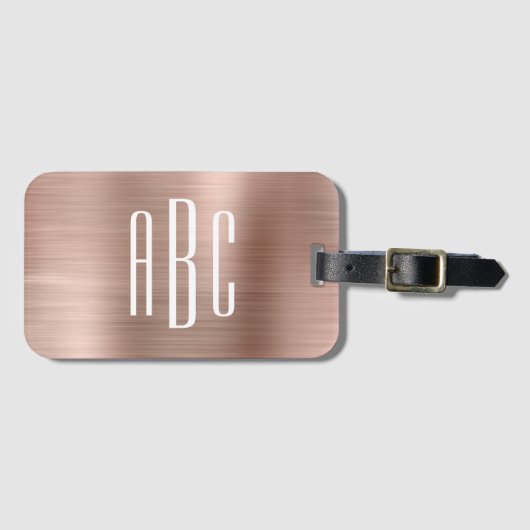 Modern drieletterig gemonogram Roos goudfolie Bagagelabel (Voorkant (horizontaal))