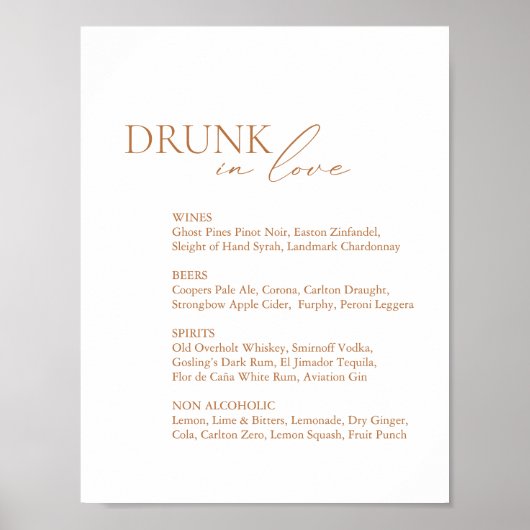Modern Drink in het menu Liefde Bar Weddenschap Poster (Voorkant)