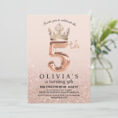 Modern Drips Rose Gold Kroon 5e Verjaardagsfeestje Kaart (Staand voorkant)