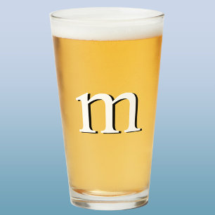 Modern Drop Shadow Monogram Initiaal Beer Glas