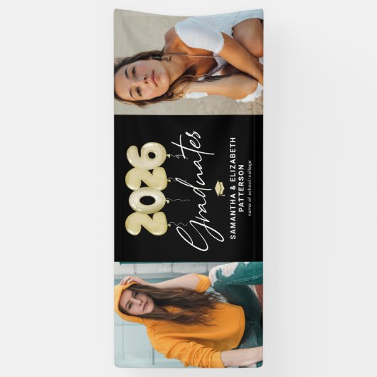 Modern dubbel Afstuderen 2025 Foto Spandoek (Verticaal)