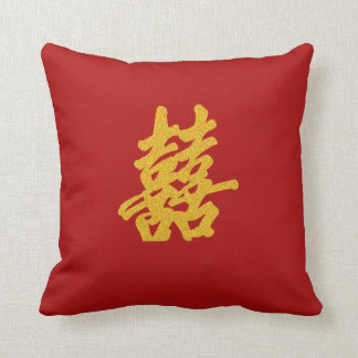 Modern Dubbel Geluk Bruiloft Gift Gouden Glitter Kussen