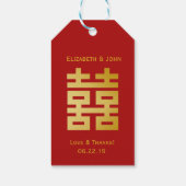 Modern Dubbel Geluk Bruiloft Goud Cadeaulabel (Achterkant)