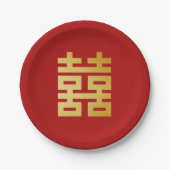 Modern Dubbel Geluk Bruiloft Goud Papieren Bordje (Voorkant)