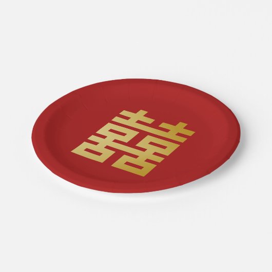 Modern Dubbel Geluk Bruiloft Goud Papieren Bordje (Gekanteld)