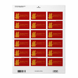 Modern Dubbel Geluk Bruiloft Gouden Glitter Etiket