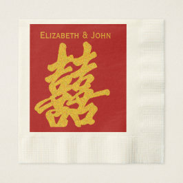 Modern Dubbel Geluk Bruiloft Gouden Glitter Servet