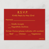 Modern Dubbel Geluk Bruiloft RSVP Gouden Glitter Uitnodiging Briefkaart (Achterkant)