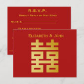 Modern Dubbel Geluk Bruiloft RSVP Uitnodiging Briefkaart (Voorkant / Achterkant)