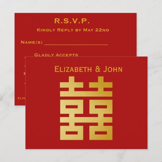 Modern Dubbel Geluk Bruiloft RSVP Uitnodiging Briefkaart (Voorkant / Achterkant)