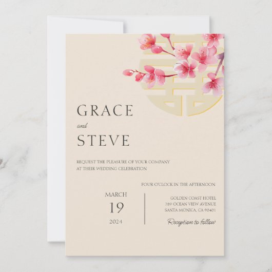 Modern Dubbel Geluk Chinees Koreaans Huwelijk Kaart (Voorkant)