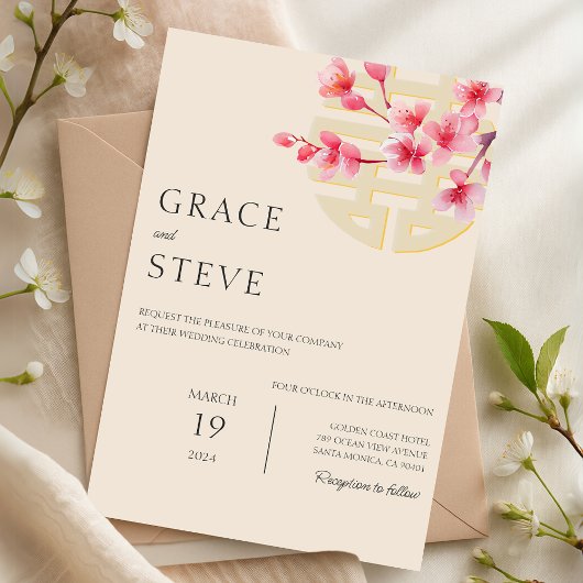 Modern Dubbel Geluk Chinees Koreaans Huwelijk Kaart