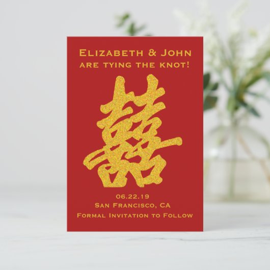 Modern Dubbel Geluk Sla de Datum op Save The Date (Staand voorkant)