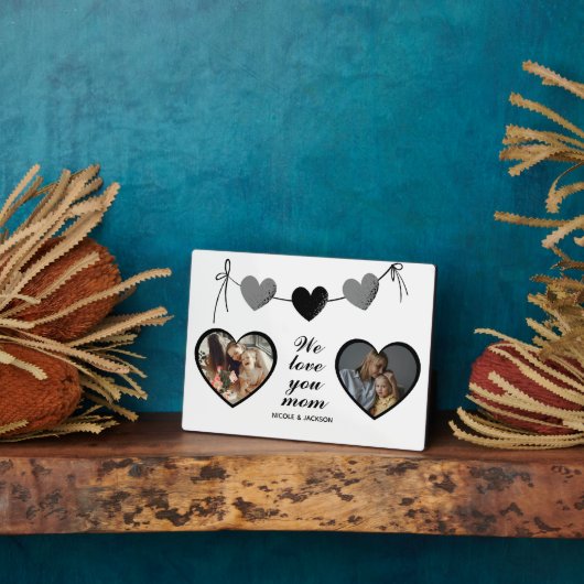 Modern Dubbel Hart 2 Foto's Love You Mom Fotoplaat (Zijkant)